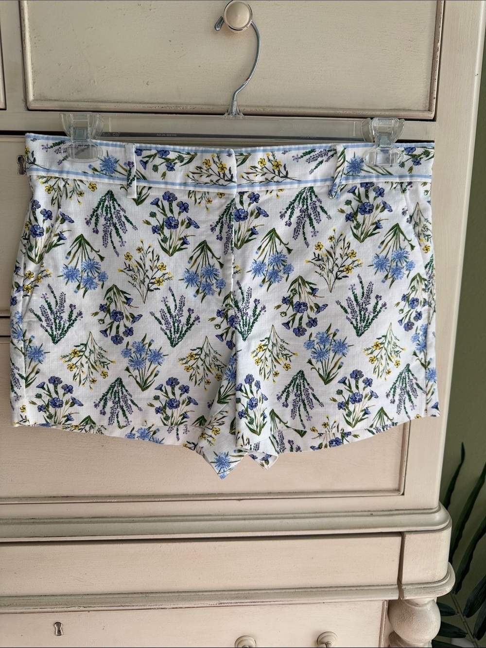 LOFT Riviera White and Blue Floral Print Shorts 8P